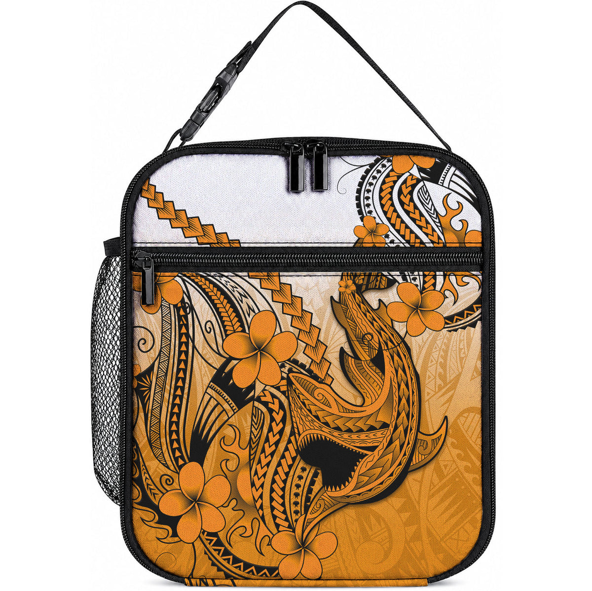 Hawaii Lunch Bag Polynesian Shark Tattoo With Plumeria Orange Gradient LT14 10.2 × 8.3 × 4.3 inch Orange - Polynesian Pride