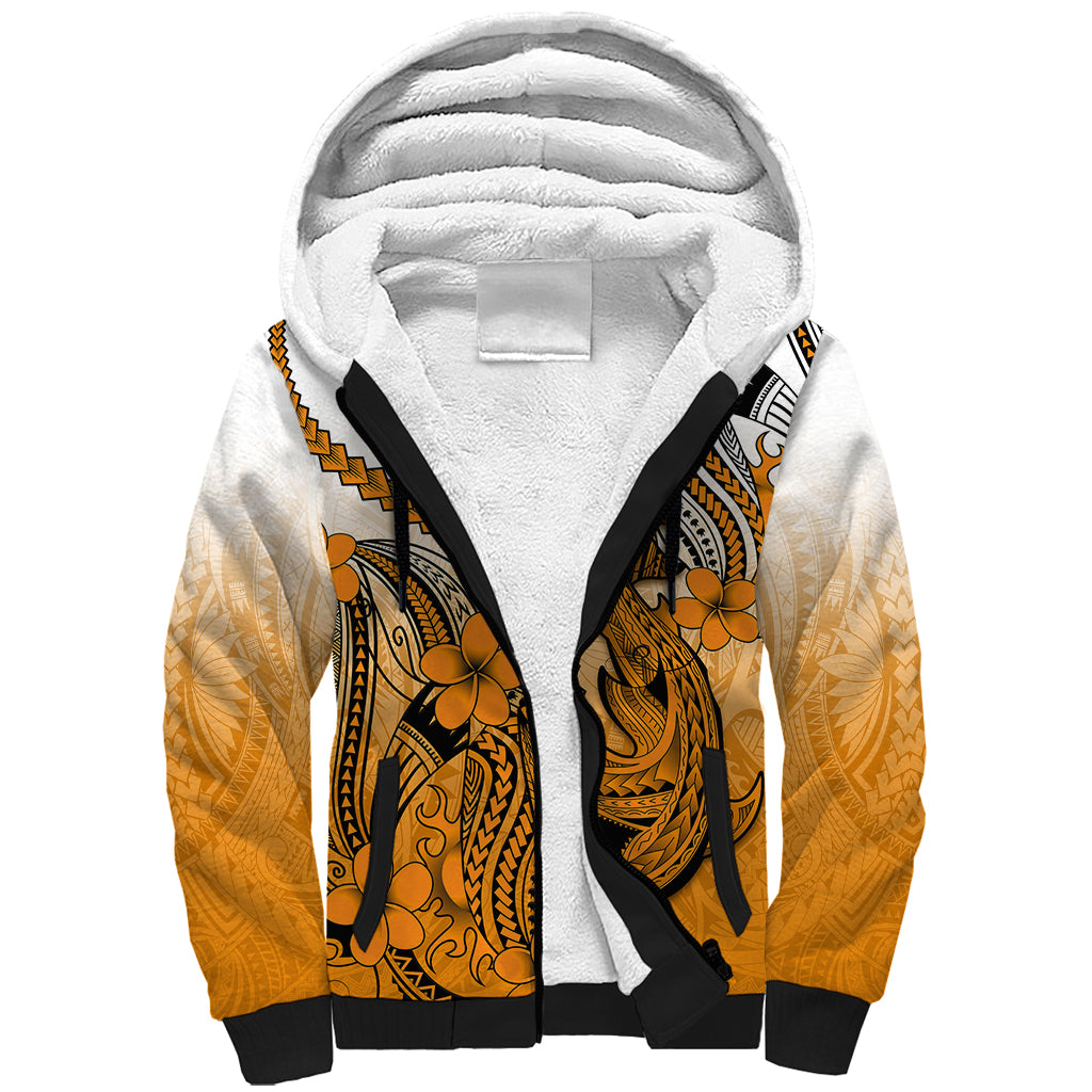 Hawaii Sherpa Hoodie Polynesian Shark Tattoo With Plumeria Orange Gradient LT14 Unisex Orange - Polynesian Pride