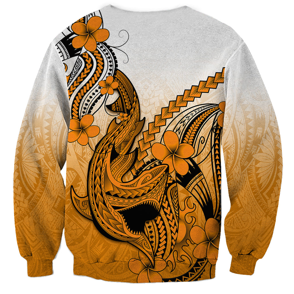 Hawaii Sweatshirt Polynesian Shark Tattoo With Plumeria Orange Gradient LT14 - Polynesian Pride