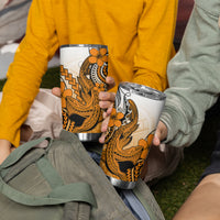 Hawaii Tumbler Cup Polynesian Shark Tattoo With Plumeria Orange Gradient