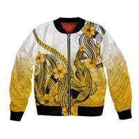 Hawaii Bomber Jacket Polynesian Shark Tattoo With Plumeria Gold Gradient LT14 Unisex Gold - Polynesian Pride