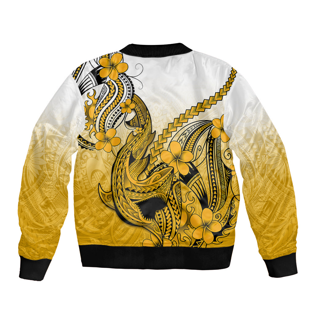 Hawaii Bomber Jacket Polynesian Shark Tattoo With Plumeria Gold Gradient LT14 - Polynesian Pride