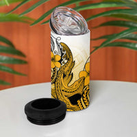 Hawaii 4 in 1 Can Cooler Tumbler Polynesian Shark Tattoo With Plumeria Gold Gradient
