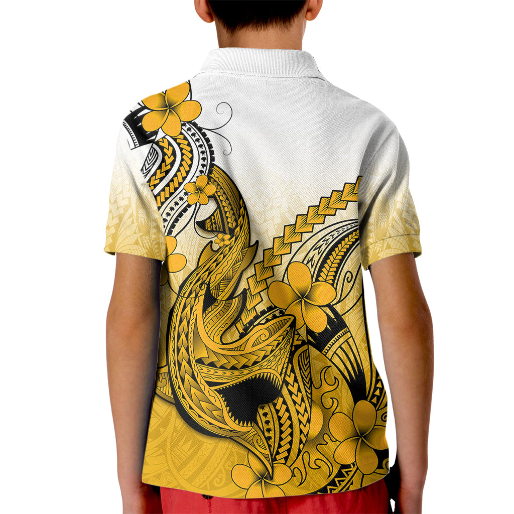 Hawaii Kid Polo Shirt Polynesian Shark Tattoo With Plumeria Gold Gradient LT14 - Polynesian Pride