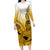 Hawaii Long Sleeve Bodycon Dress Polynesian Shark Tattoo With Plumeria Gold Gradient LT14 Long Dress Gold - Polynesian Pride