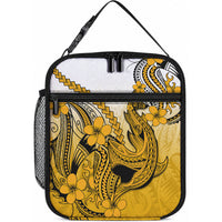 Hawaii Lunch Bag Polynesian Shark Tattoo With Plumeria Gold Gradient LT14 10.2 × 8.3 × 4.3 inch Gold - Polynesian Pride