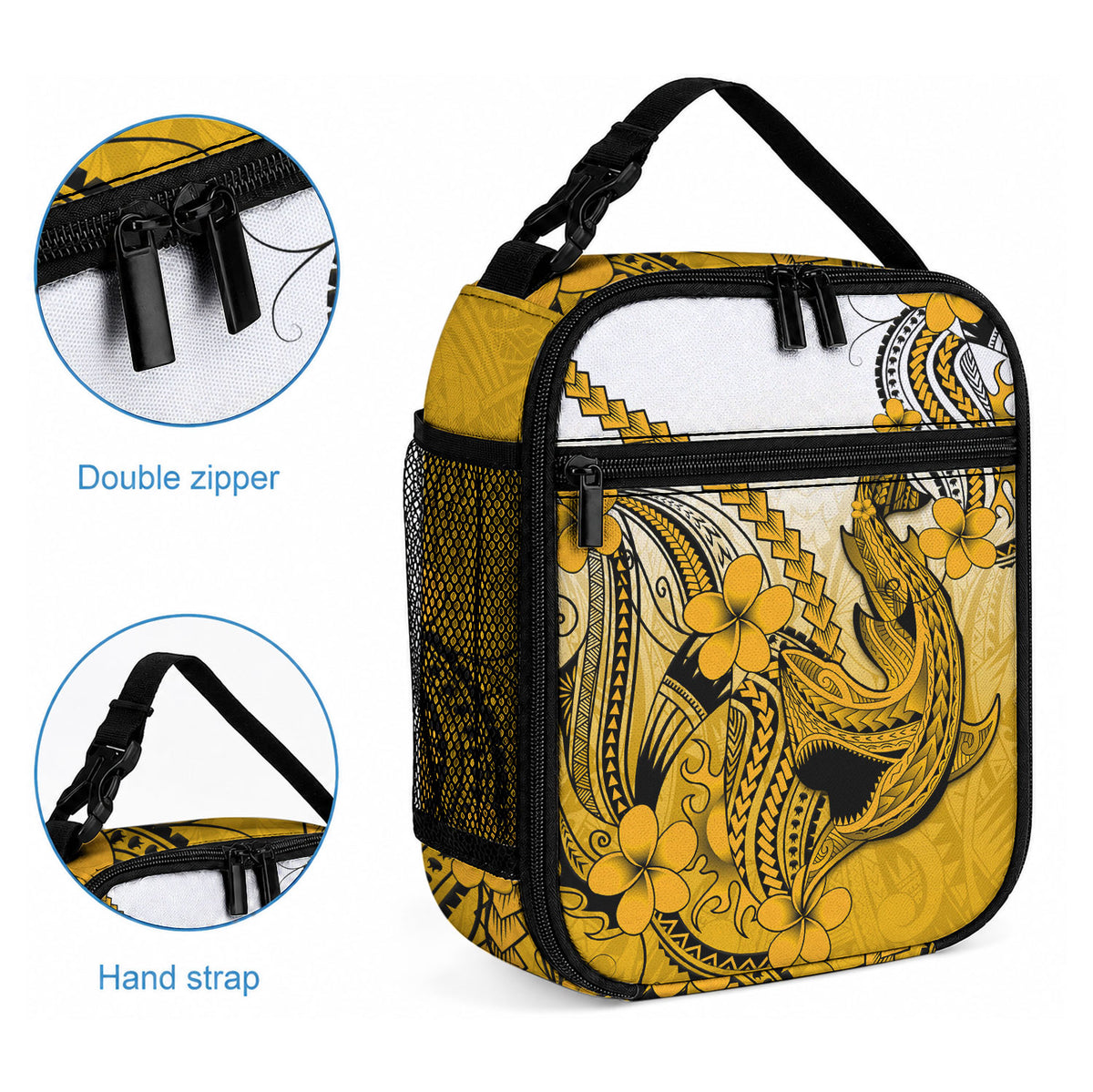 Hawaii Lunch Bag Polynesian Shark Tattoo With Plumeria Gold Gradient LT14 - Polynesian Pride