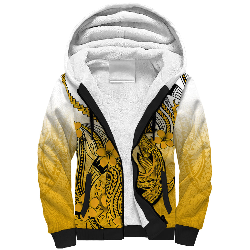 Hawaii Sherpa Hoodie Polynesian Shark Tattoo With Plumeria Gold Gradient LT14 Unisex Gold - Polynesian Pride