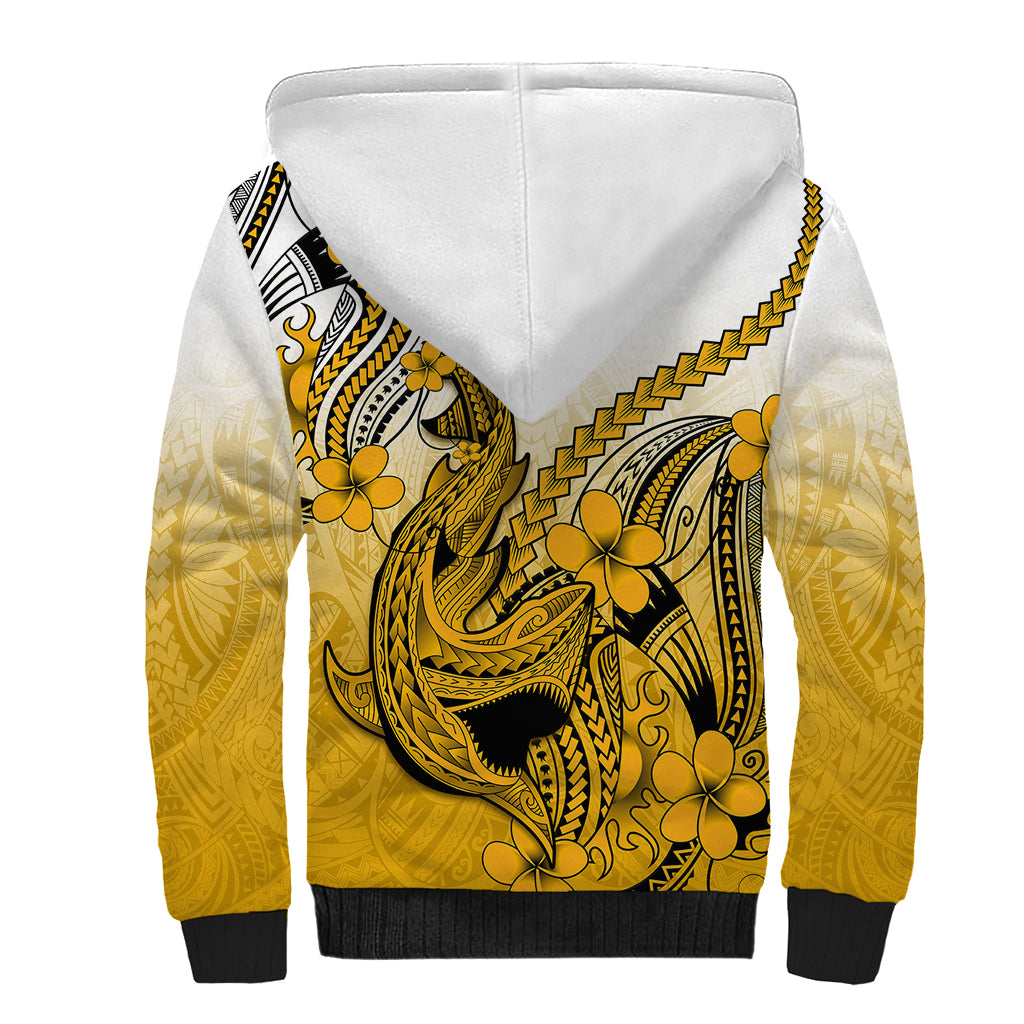 Hawaii Sherpa Hoodie Polynesian Shark Tattoo With Plumeria Gold Gradient LT14 - Polynesian Pride