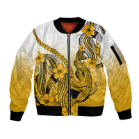 Hawaii Sleeve Zip Bomber Jacket Polynesian Shark Tattoo With Plumeria Gold Gradient LT14 Unisex Gold - Polynesian Pride
