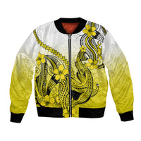 Hawaii Bomber Jacket Polynesian Shark Tattoo With Plumeria Yellow Gradient LT14 Unisex Yellow - Polynesian Pride