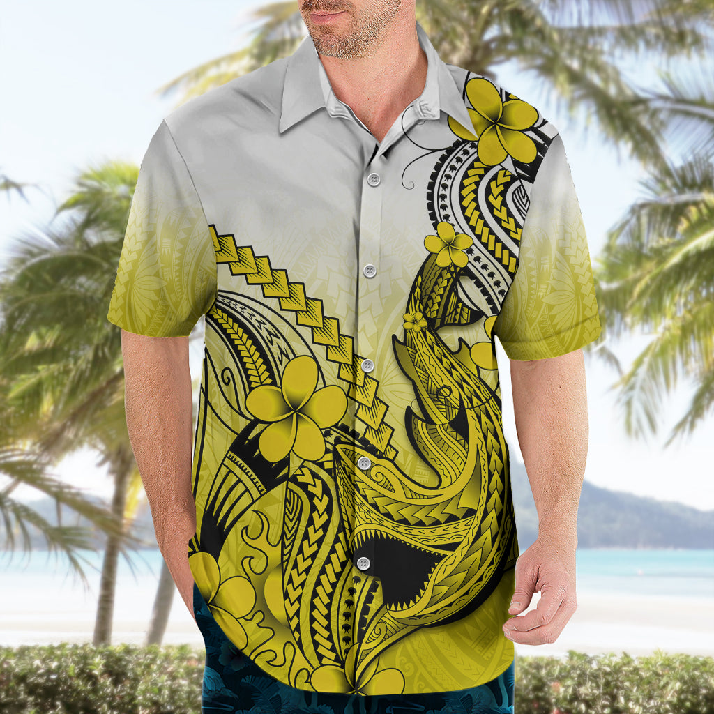 Hawaii Hawaiian Shirt Polynesian Shark Tattoo With Plumeria Yellow Gradient LT14 - Polynesian Pride