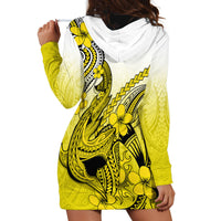 Hawaii Hoodie Dress Polynesian Shark Tattoo With Plumeria Yellow Gradient LT14 - Polynesian Pride