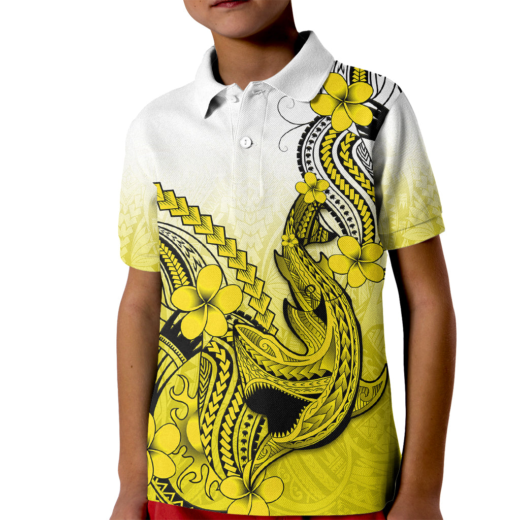 Hawaii Kid Polo Shirt Polynesian Shark Tattoo With Plumeria Yellow Gradient LT14 Kid Yellow - Polynesian Pride