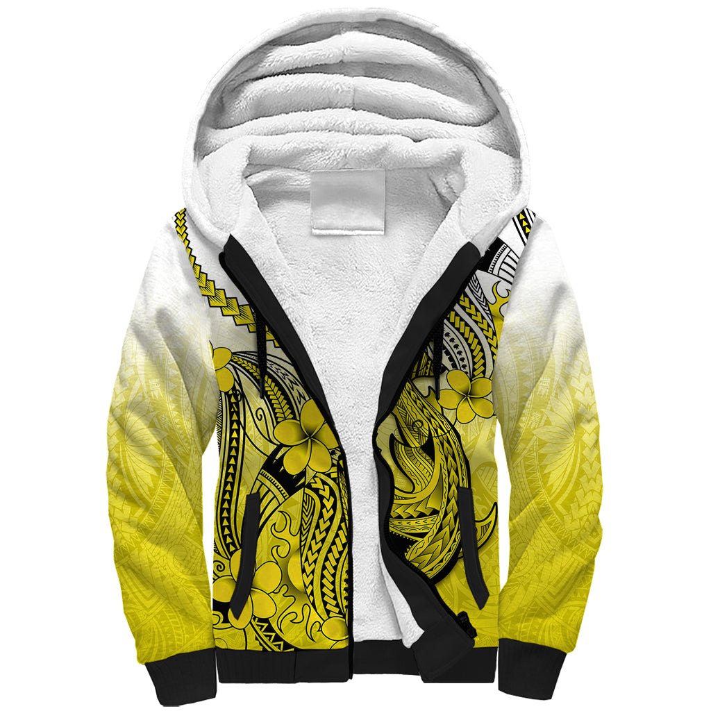 Hawaii Sherpa Hoodie Polynesian Shark Tattoo With Plumeria Yellow Gradient LT14 Unisex Yellow - Polynesian Pride