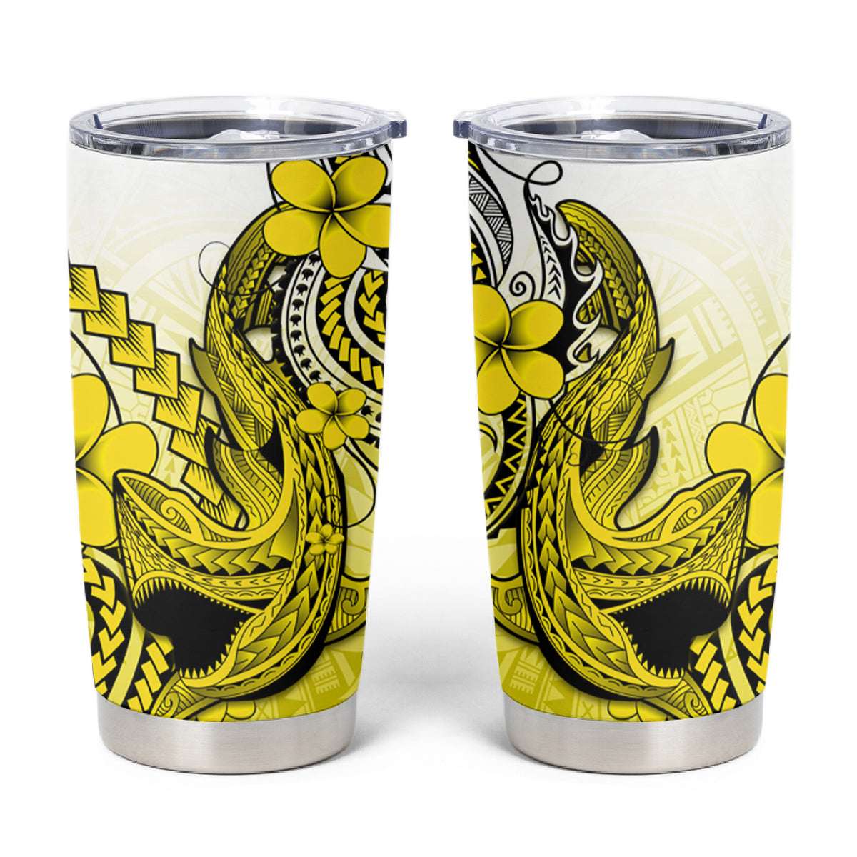 Hawaii Tumbler Cup Polynesian Shark Tattoo With Plumeria Yellow Gradient