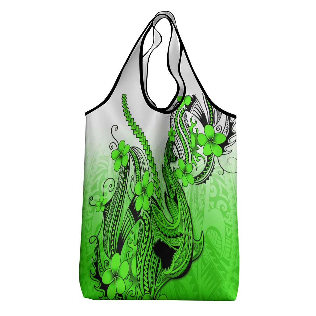 Green Gradient Hawaii Grocery Bag Polynesian Shark Tattoo With Plumeria LT14 - Polynesian Pride