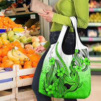 Green Gradient Hawaii Grocery Bag Polynesian Shark Tattoo With Plumeria LT14 - Polynesian Pride