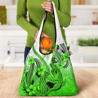 Green Gradient Hawaii Grocery Bag Polynesian Shark Tattoo With Plumeria LT14 - Polynesian Pride
