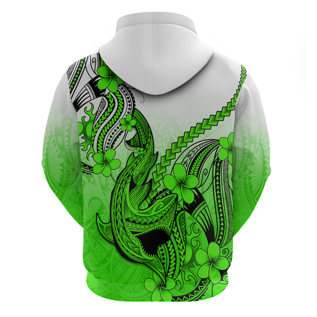 Hawaii Hoodie Polynesian Shark Tattoo With Plumeria Green Gradient LT14 - Polynesian Pride
