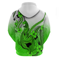Hawaii Hoodie Polynesian Shark Tattoo With Plumeria Green Gradient LT14 - Polynesian Pride