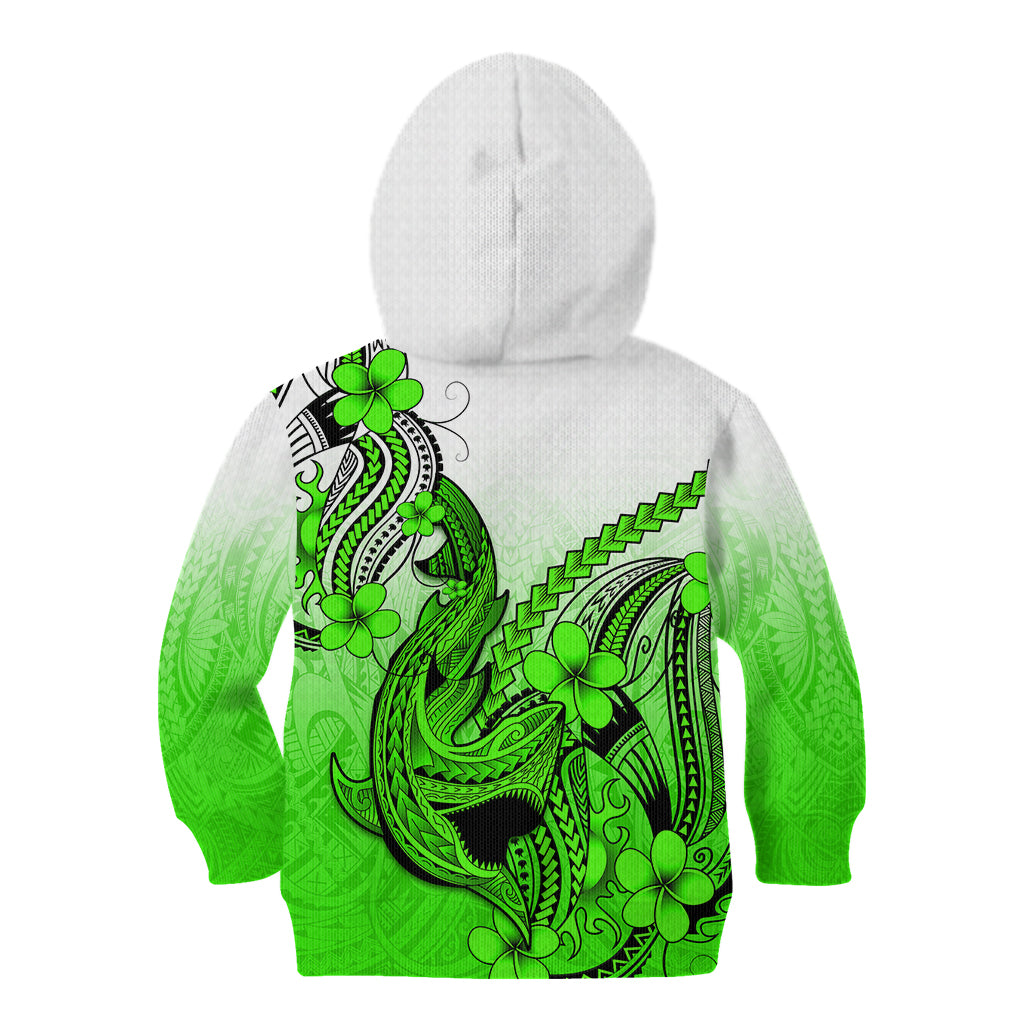 Hawaii Kid Hoodie Polynesian Shark Tattoo With Plumeria Green Gradient LT14 - Polynesian Pride