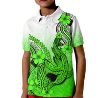 Hawaii Kid Polo Shirt Polynesian Shark Tattoo With Plumeria Green Gradient LT14 Kid Green - Polynesian Pride