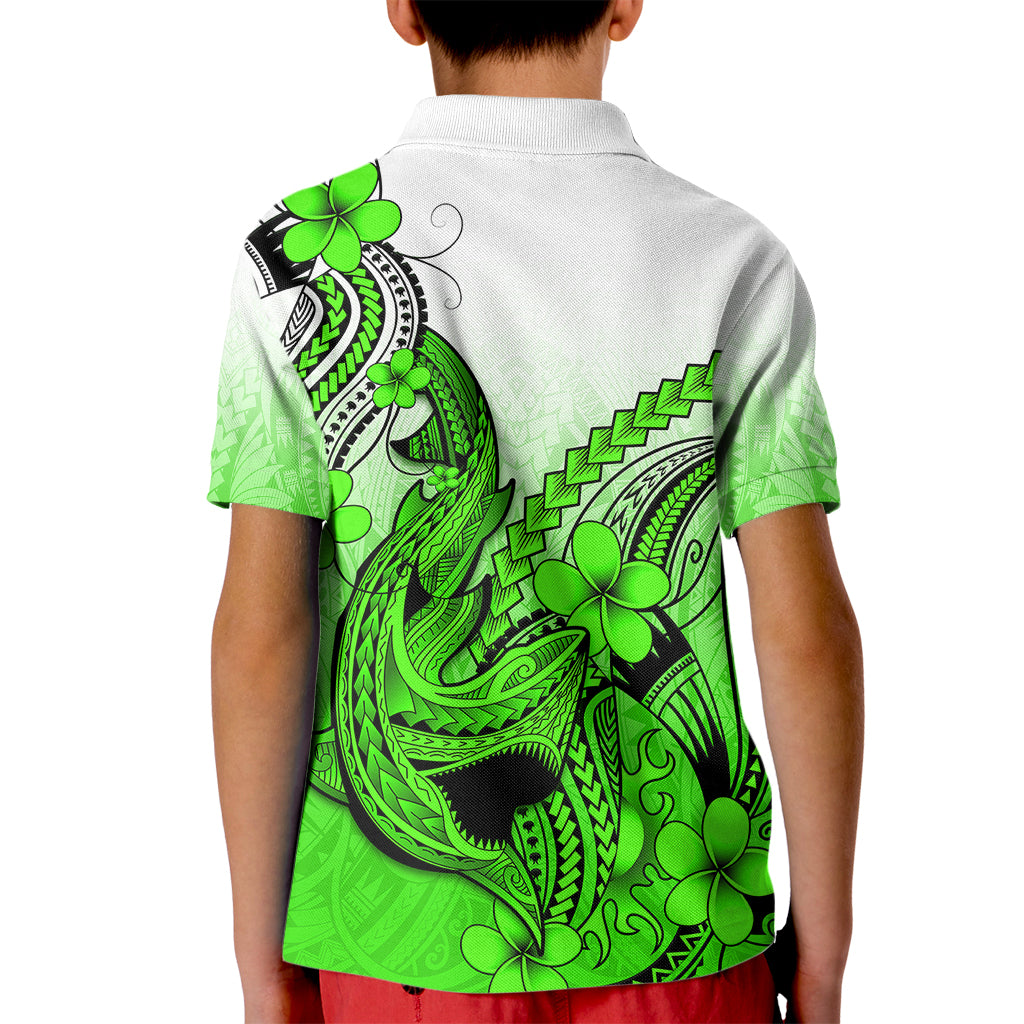 Hawaii Kid Polo Shirt Polynesian Shark Tattoo With Plumeria Green Gradient LT14 - Polynesian Pride