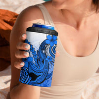 Hawaii 4 in 1 Can Cooler Tumbler Polynesian Shark Tattoo With Plumeria Blue Gradient
