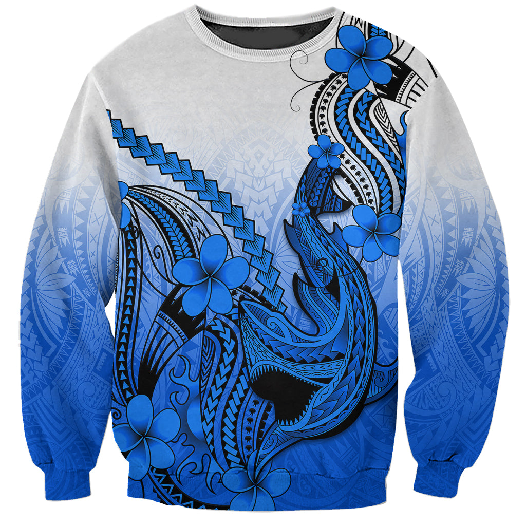 Hawaii Sweatshirt Polynesian Shark Tattoo With Plumeria Blue Gradient LT14 Unisex Blue - Polynesian Pride