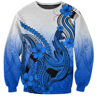 Hawaii Sweatshirt Polynesian Shark Tattoo With Plumeria Blue Gradient LT14 Unisex Blue - Polynesian Pride