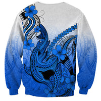 Hawaii Sweatshirt Polynesian Shark Tattoo With Plumeria Blue Gradient LT14 - Polynesian Pride