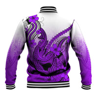 Hawaii Baseball Jacket Polynesian Shark Tattoo With Plumeria Purple Gradient LT14 - Polynesian Pride