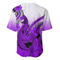 Hawaii Baseball Jersey Polynesian Shark Tattoo With Plumeria Purple Gradient LT14 - Polynesian Pride