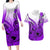 Hawaii Couples Matching Long Sleeve Bodycon Dress and Hawaiian Shirt Polynesian Shark Tattoo With Plumeria Purple Gradient LT14 Purple - Polynesian Pride