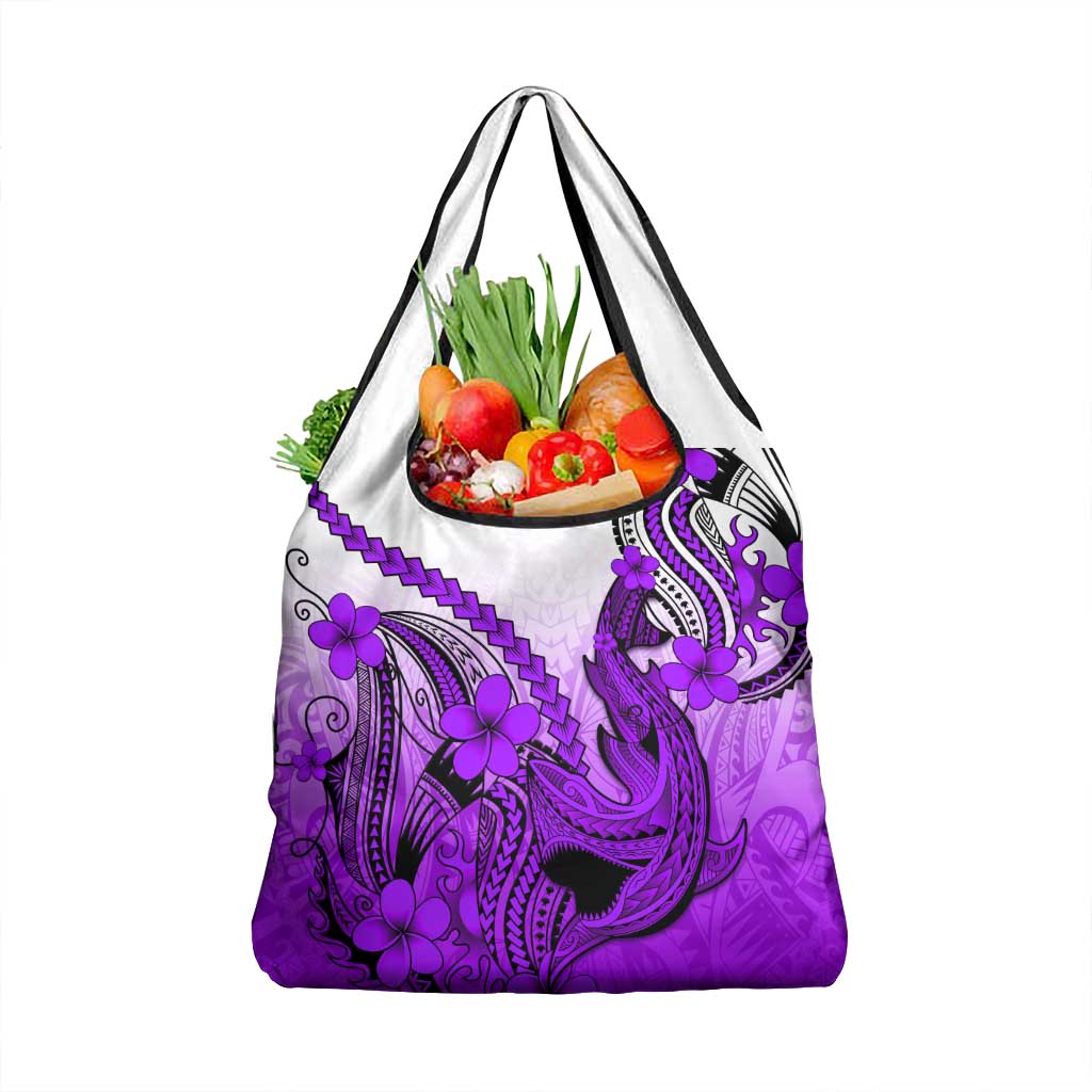 Purple Gradient Hawaii Grocery Bag Polynesian Shark Tattoo With Plumeria LT14 1-pack One Size Purple - Polynesian Pride