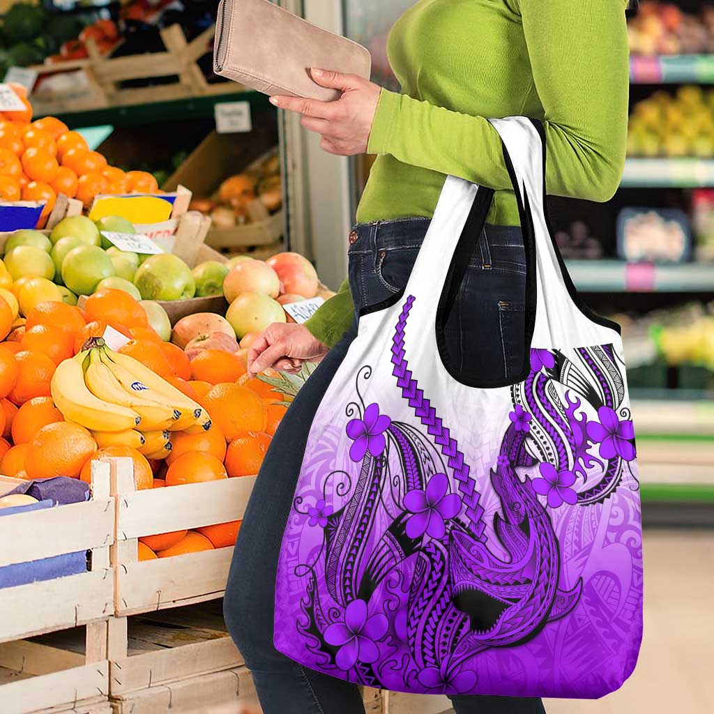 Purple Gradient Hawaii Grocery Bag Polynesian Shark Tattoo With Plumeria LT14 - Polynesian Pride