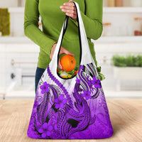 Purple Gradient Hawaii Grocery Bag Polynesian Shark Tattoo With Plumeria LT14 - Polynesian Pride