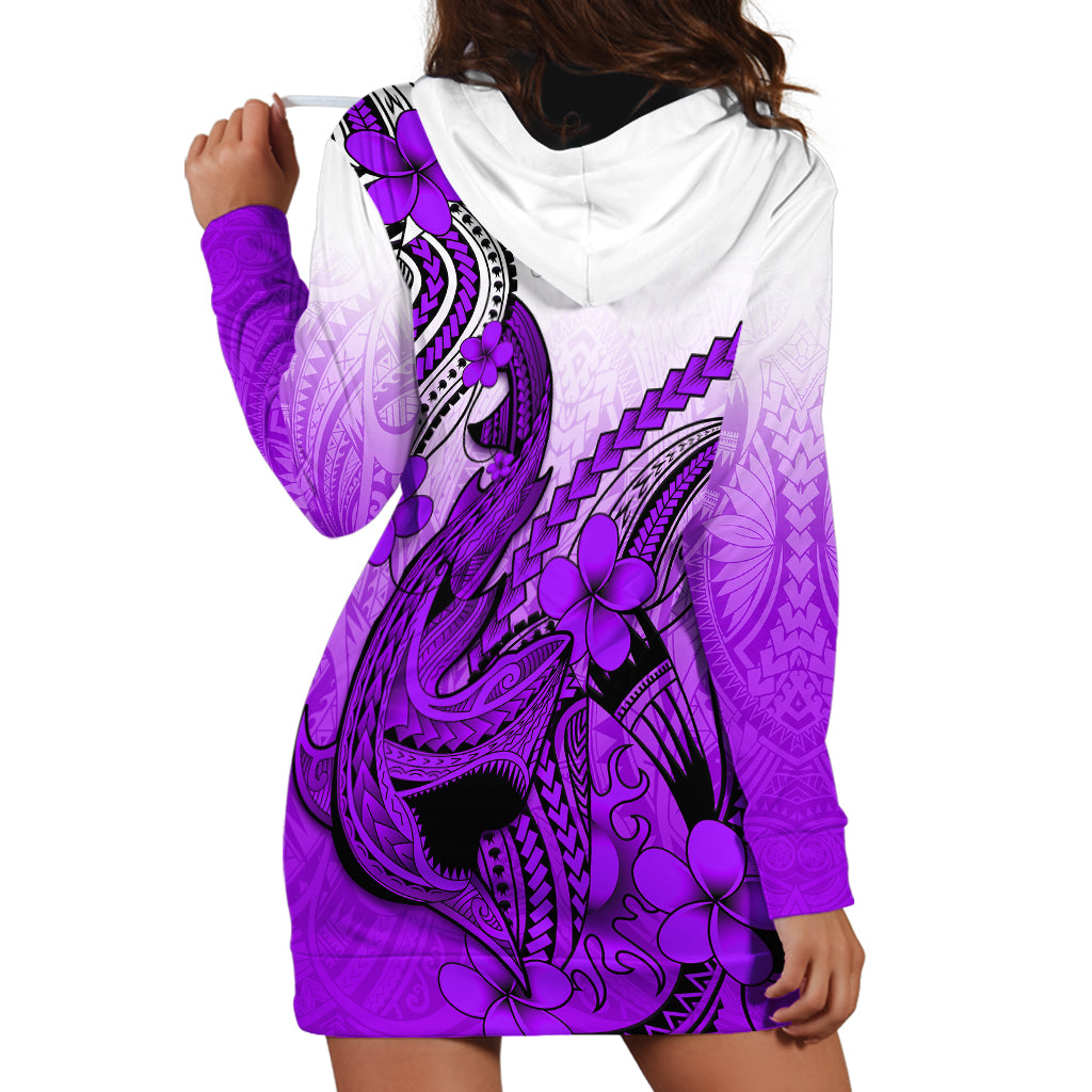 Hawaii Hoodie Dress Polynesian Shark Tattoo With Plumeria Purple Gradient LT14 - Polynesian Pride
