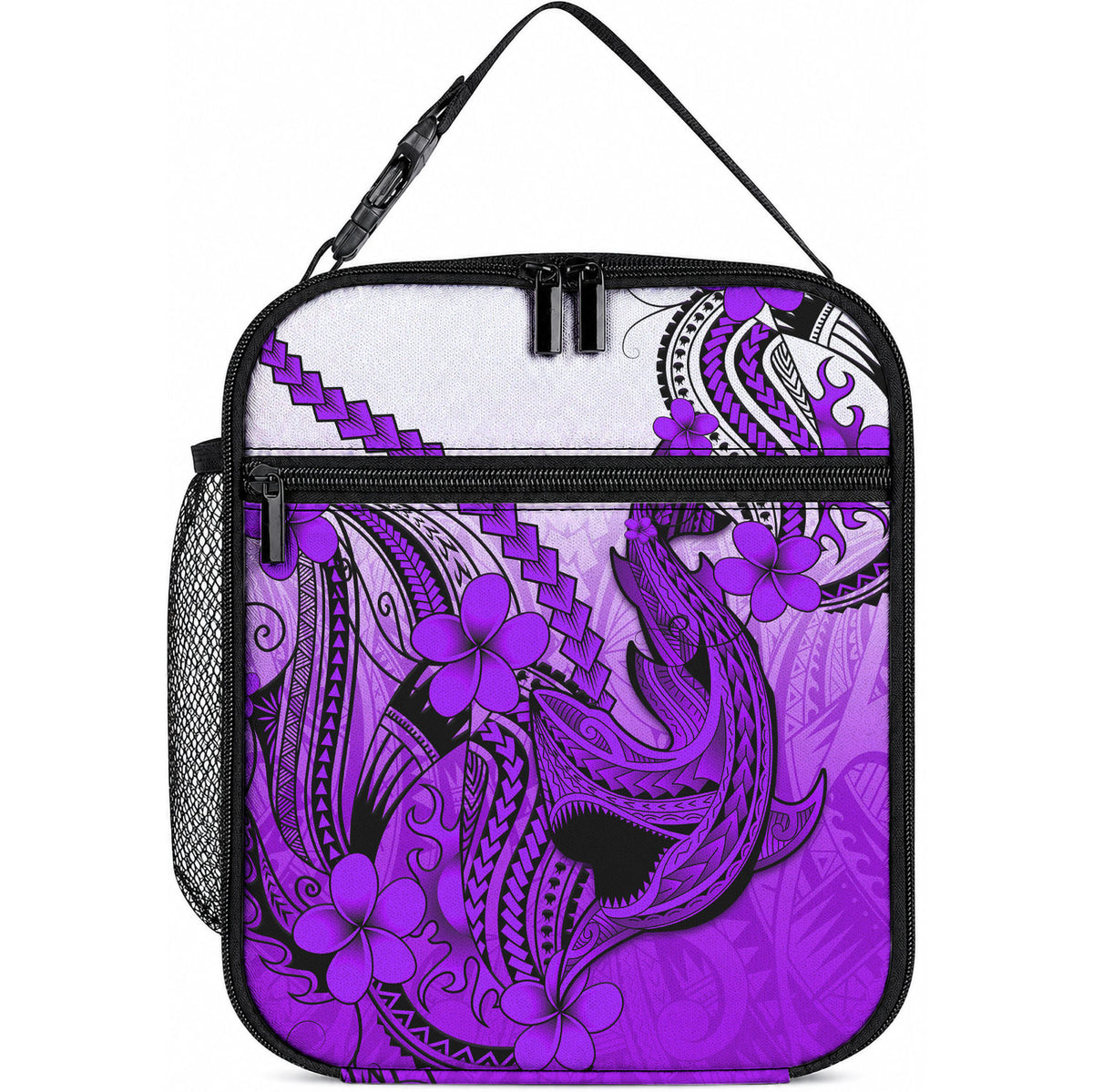 Hawaii Lunch Bag Polynesian Shark Tattoo With Plumeria Purple Gradient LT14 10.2 × 8.3 × 4.3 inch Purple - Polynesian Pride