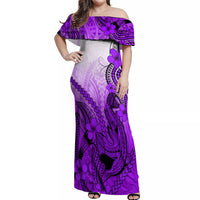 Hawaii Off Shoulder Maxi Dress Polynesian Shark Tattoo With Plumeria Purple Gradient LT14 Women Purple - Polynesian Pride