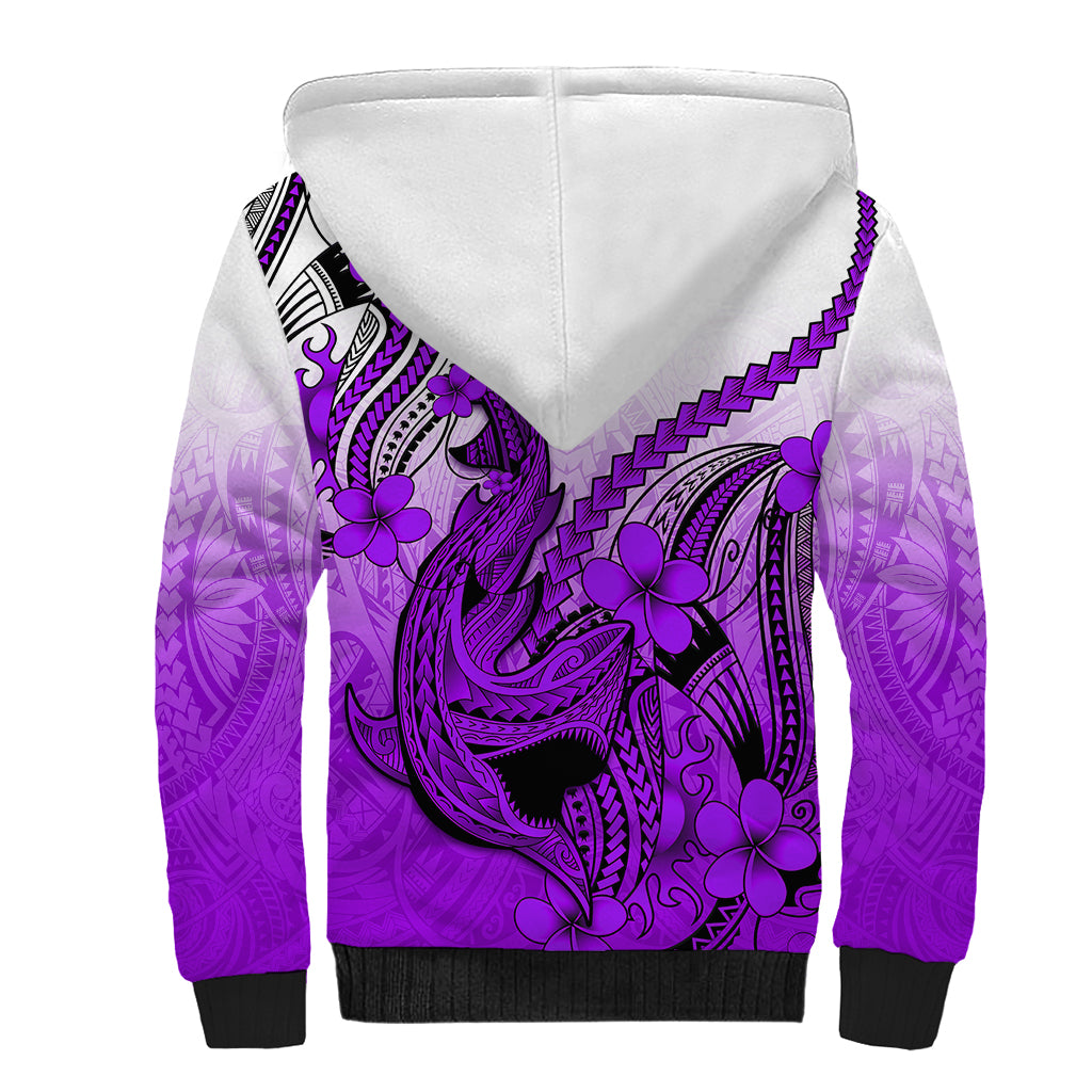 Hawaii Sherpa Hoodie Polynesian Shark Tattoo With Plumeria Purple Gradient LT14 - Polynesian Pride
