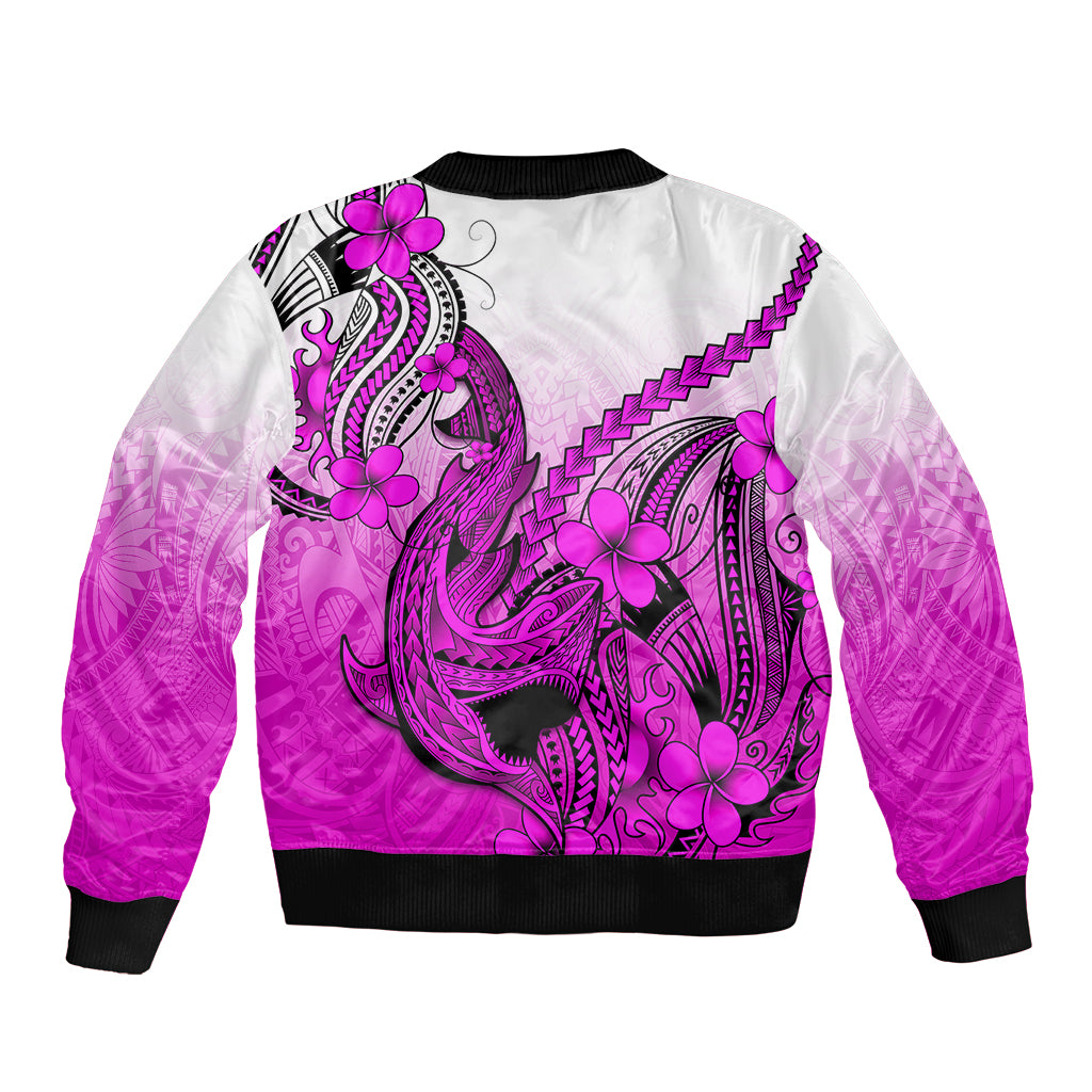 Hawaii Bomber Jacket Polynesian Shark Tattoo With Plumeria Pink Gradient LT14 - Polynesian Pride