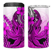 Hawaii 4 in 1 Can Cooler Tumbler Polynesian Shark Tattoo With Plumeria Pink Gradient
