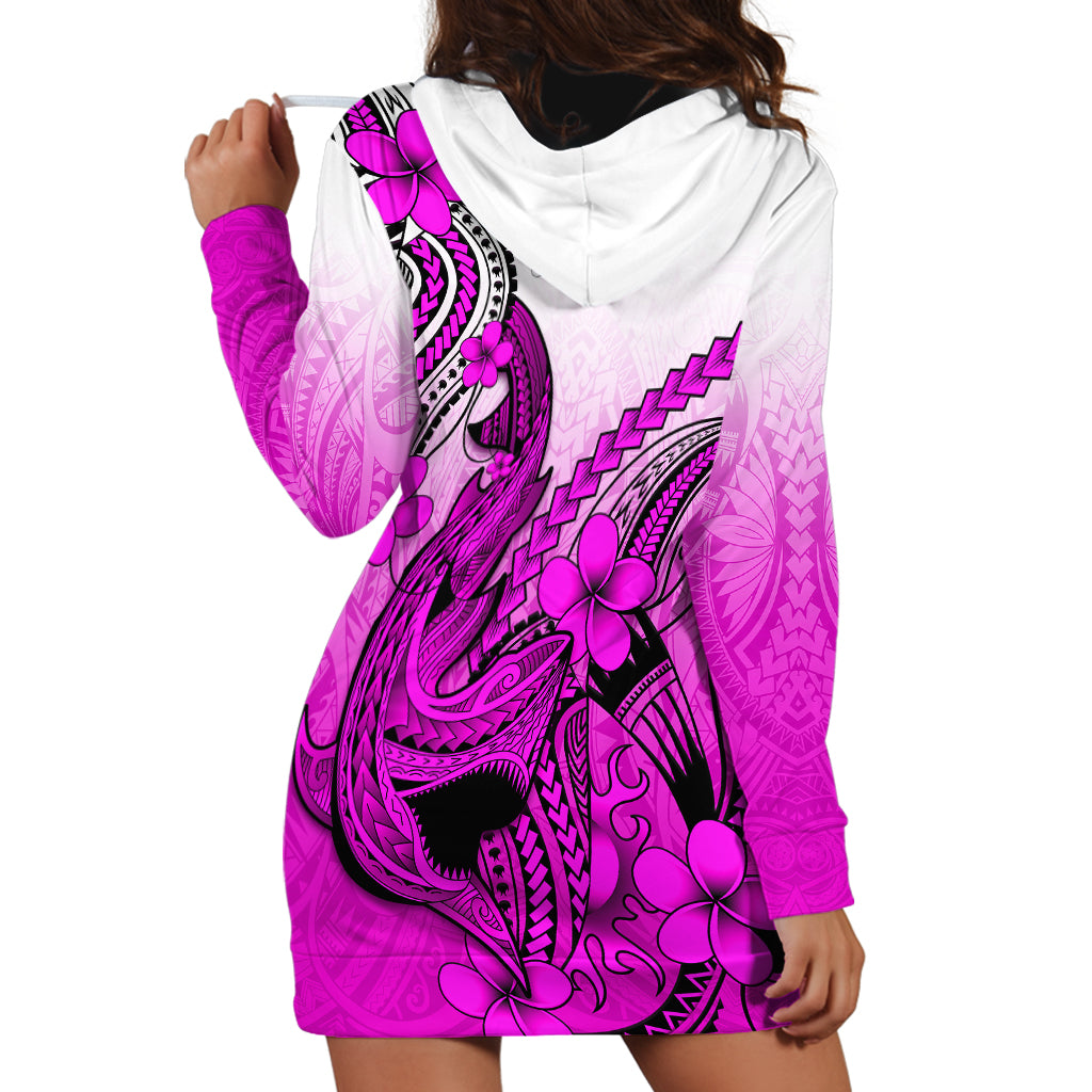 Hawaii Hoodie Dress Polynesian Shark Tattoo With Plumeria Pink Gradient LT14 - Polynesian Pride