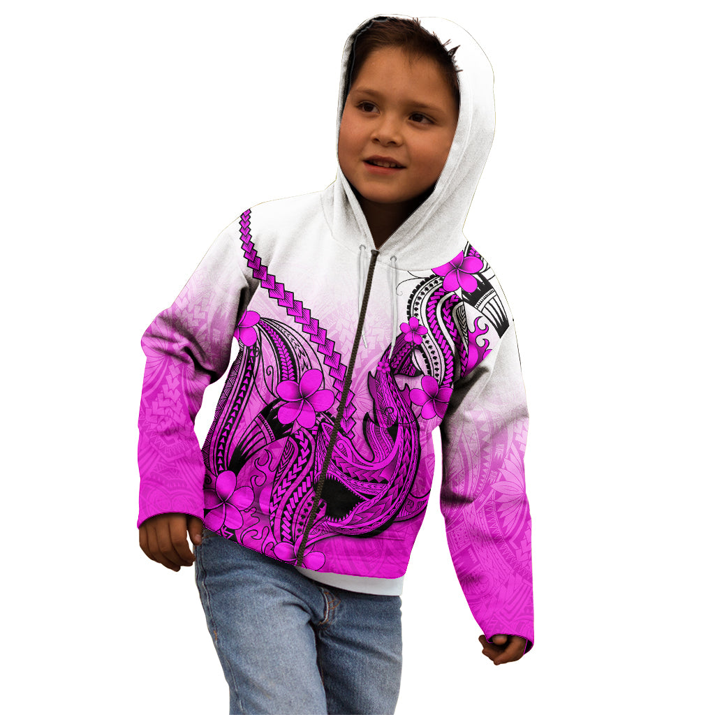 Hawaii Kid Hoodie Polynesian Shark Tattoo With Plumeria Pink Gradient LT14 - Polynesian Pride