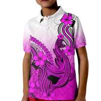 Hawaii Kid Polo Shirt Polynesian Shark Tattoo With Plumeria Pink Gradient LT14 Kid Pink - Polynesian Pride