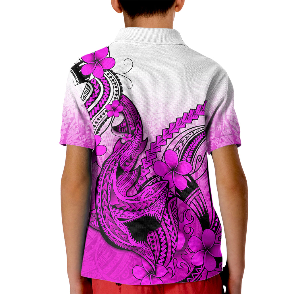 Hawaii Kid Polo Shirt Polynesian Shark Tattoo With Plumeria Pink Gradient LT14 - Polynesian Pride