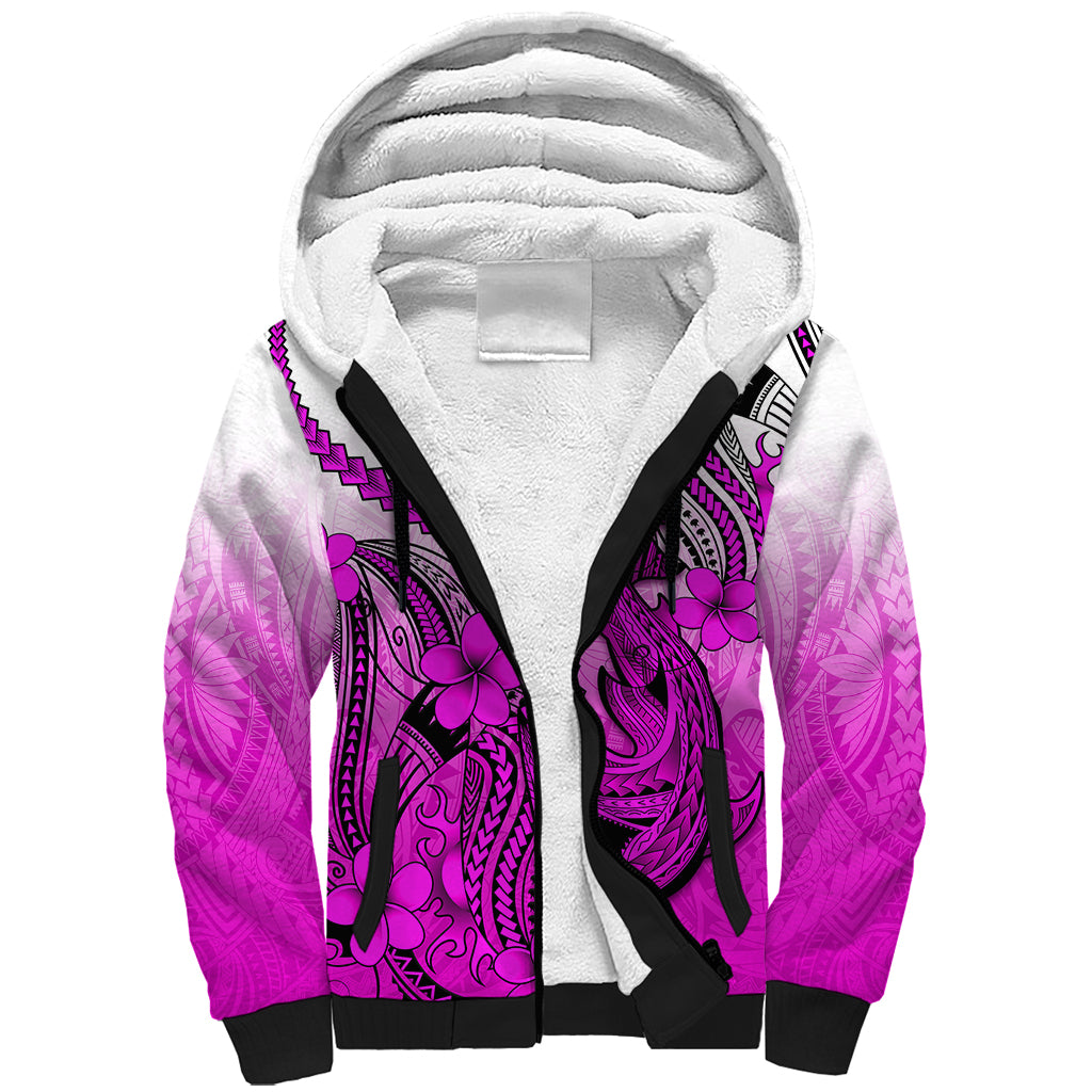 Hawaii Sherpa Hoodie Polynesian Shark Tattoo With Plumeria Pink Gradient LT14 Unisex Pink - Polynesian Pride