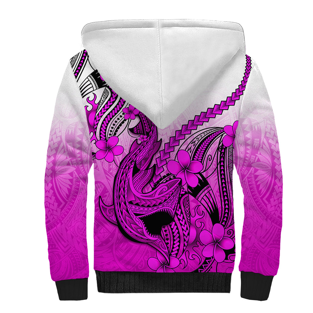 Hawaii Sherpa Hoodie Polynesian Shark Tattoo With Plumeria Pink Gradient LT14 - Polynesian Pride